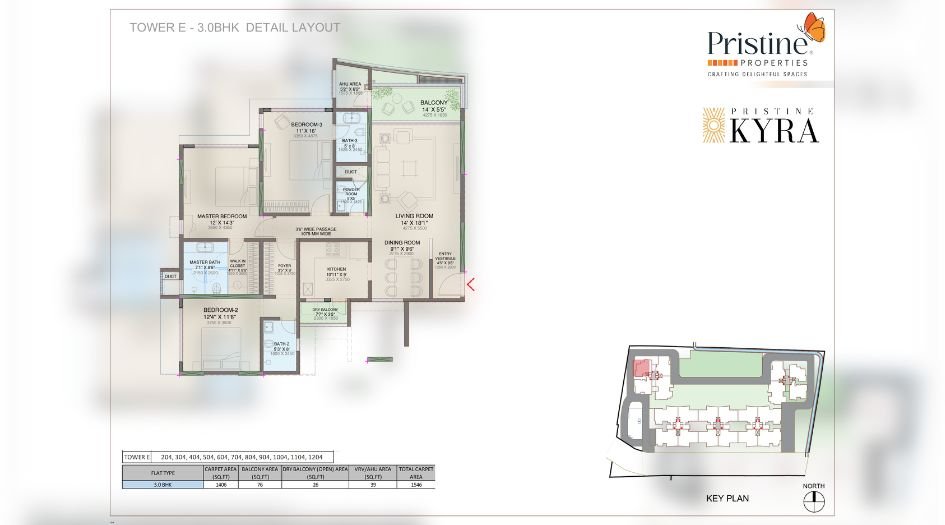 Pristine-KYRA-FLoor-Plan-3 BHK- 1546 Sqft
